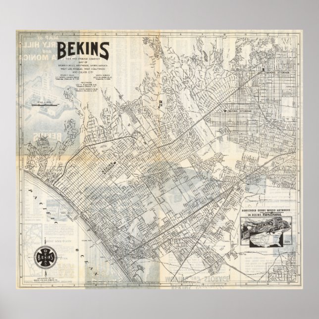 Vintage Los Angeles Map Poster 1940 (Devant)