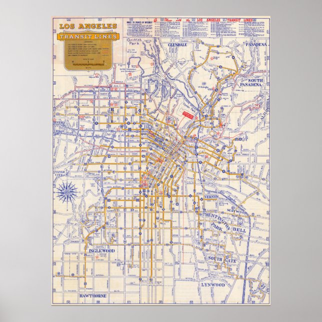 Vintage Los Angeles Map Poster 1946 (Devant)