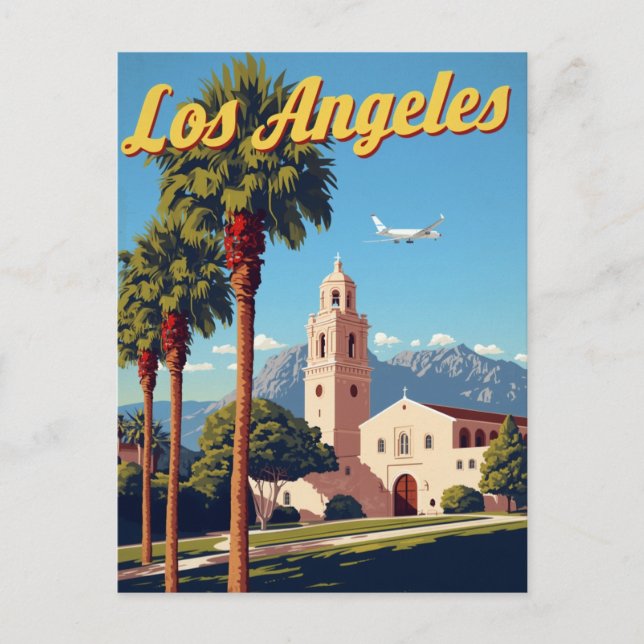 Vintage Los Angeles Travel Poster Mission Postcard (Front)