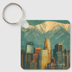 Vintage Los Angeles Watercolor Retro California Keychain