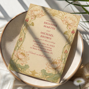 Vintage Lotus Botanical Romantic Invitation