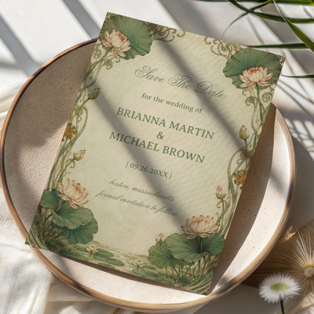 Vintage Lotus Botanical Save The Date (Creator Uploaded)