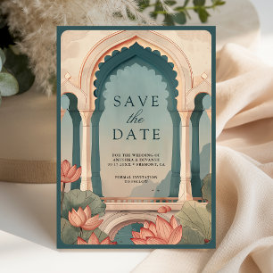 Vintage Lotus Floral Arch Indian Wedding Save The Date