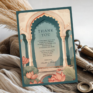 Vintage Lotus Floral Arch Indian Wedding Thank You Card