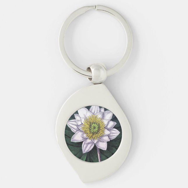 Vintage Lotus Flower Botanical Keychain (Front)