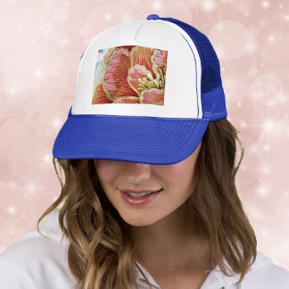 Vintage Lotus Flower Embroidered Texture Trucker Hat