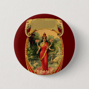 vintage Lotus Flower Hindu Goddess Lakshmi 2 Inch Round Button