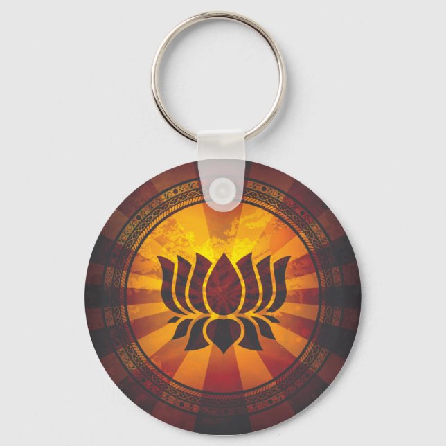 Vintage Lotus Flower Print Keychain (Front)