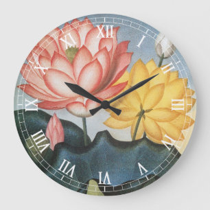 Vintage Lotus Flowers, The Sacred Egyptian Bean Large Clock