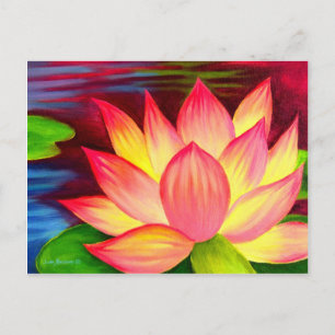 Vintage Lotus Pink Flower Painting Floral Postcard