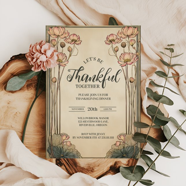 Vintage Lotus Thanksgiving Celebration Invitation (Creator Uploaded)