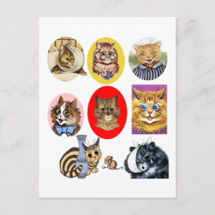 Vintage Louis Wain Cat Art Portraits Postcard