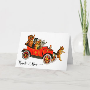 Vintage Louis Wain Cats in Car Thank You Card