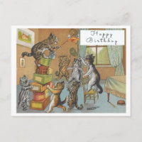 Vintage Louis Wain Funny Cats Art Happy Birthday