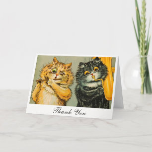 Vintage Louis Wain Funny Musical Cats Thank You Card