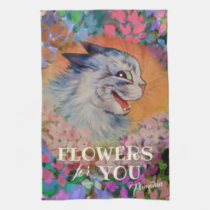 Vintage Louis Wain Happy Flower Cat Art Kitchen Towel