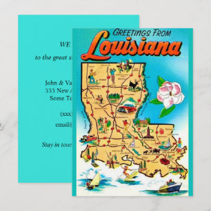 Vintage Louisiana Map Moving Announcement