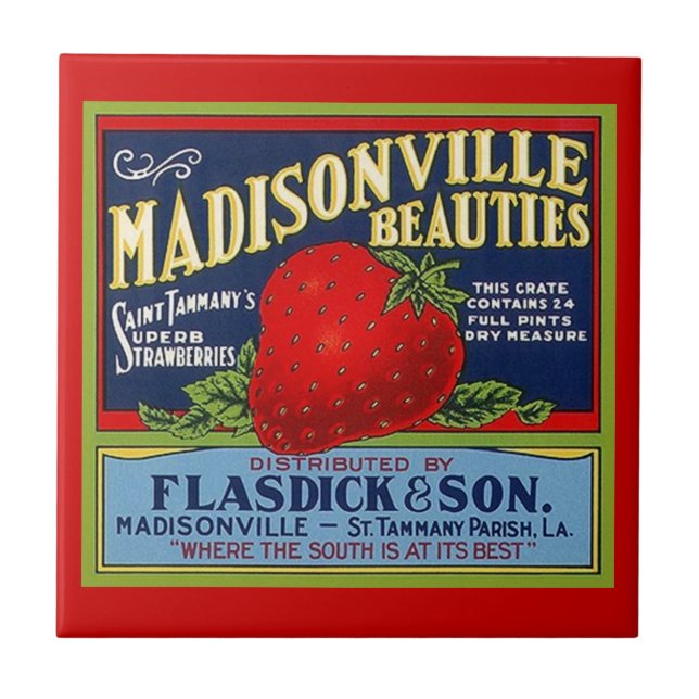 Vintage Louisiana Strawberry Prod Crate Label Tile (Front)