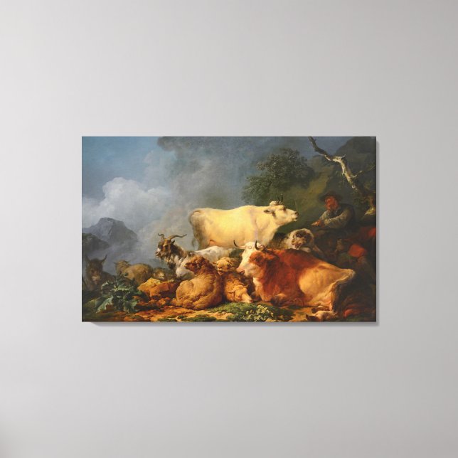 Vintage Loutherbourg Landscape with Animals Canvas Print (Front)