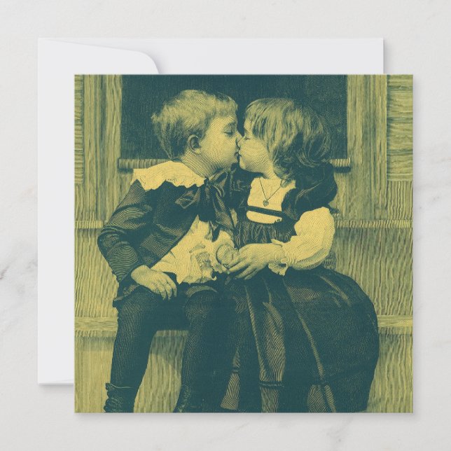 Vintage Love and Romance, Children Kiss Invitation (Front)