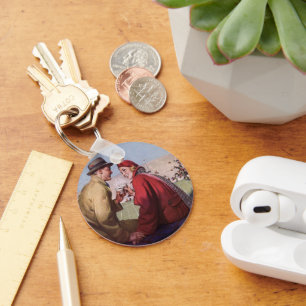 Vintage Love and Romance, Couple at Football Game Keychain