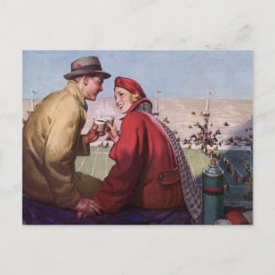 Vintage Love and Romance, Couple at Football Game Postcard