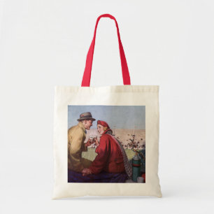 Vintage Love and Romance, Couple at Football Game Tote Bag