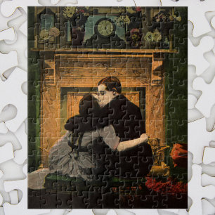 Vintage Love and Romance Couple Romantic Fireplace Jigsaw Puzzle