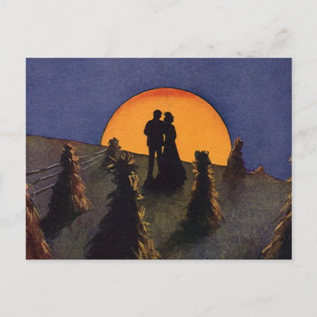Vintage Love and Romance, Harvest Moon Kiss Postcard (Front)