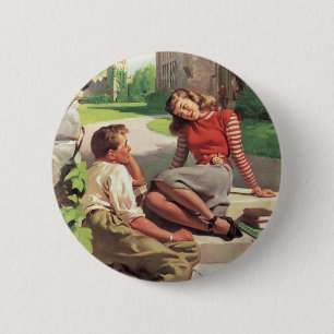 Vintage Love and Romance, High School Sweethearts 2 Inch Round Button