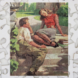 Vintage Love and Romance, High School Sweethearts Jigsaw Puzzle