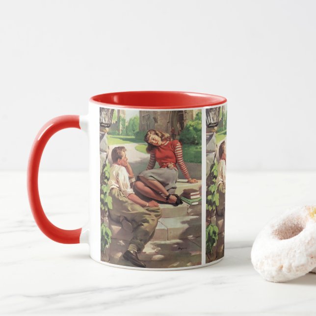 Vintage Love and Romance, High School Sweethearts Mug (With Donut)