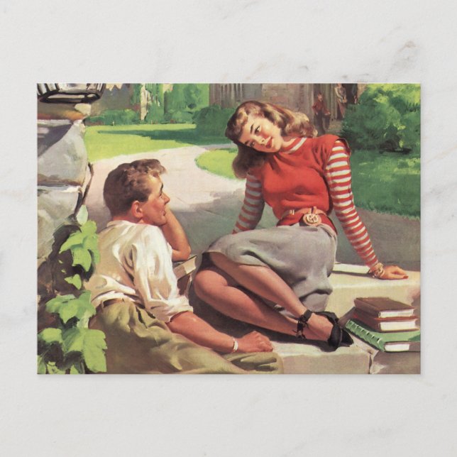 Vintage Love and Romance, High School Sweethearts Postcard (Front)