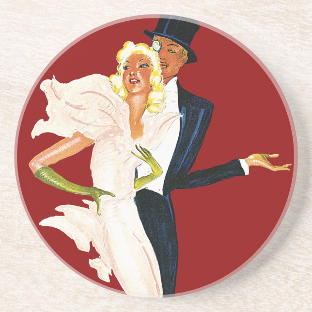 Vintage Love and Romance, Modern Wedding Couple Coaster (Front)