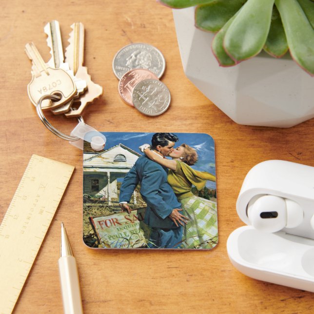 Vintage Love and Romance Newlyweds Buy First House Keychain (Desk)