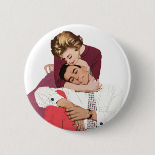 Vintage Love and Romance, Newlyweds in Pink 2 Inch Round Button