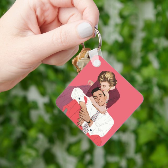 Vintage Love and Romance, Newlyweds in Pink Keychain (Hand)