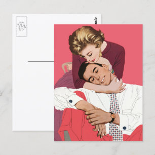 Vintage Love and Romance, Newlyweds in Pink Postcard