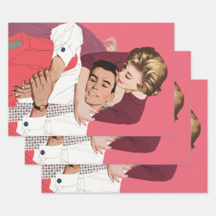 Vintage Love and Romance, Newlyweds in Pink Wrapping Paper Sheet