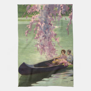 Vintage Love and Romance, Romantic Canoe Ride Kitchen Towel