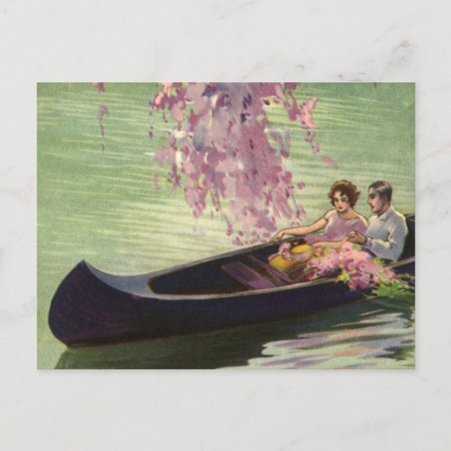 Vintage Love and Romance, Romantic Canoe Ride Postcard (Front)