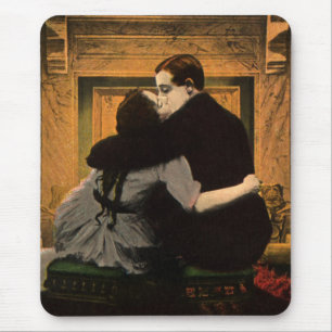 Vintage Love and Romance, Romantic Fireplace Kiss Mouse Pad