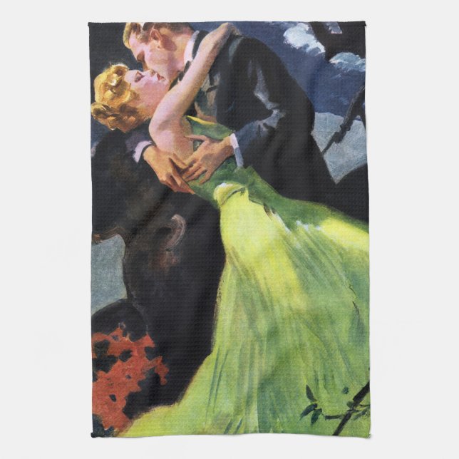 Vintage Love and Romance, Romantic Kiss Kitchen Towel (Vertical)