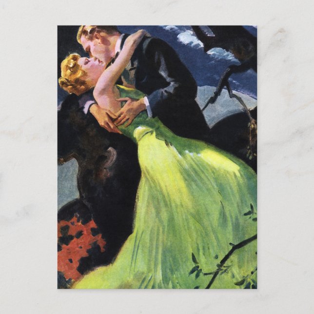 Vintage Love and Romance, Romantic Kiss Postcard (Front)