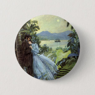 Vintage Love and Romance, Romantic Tropical View 2 Inch Round Button