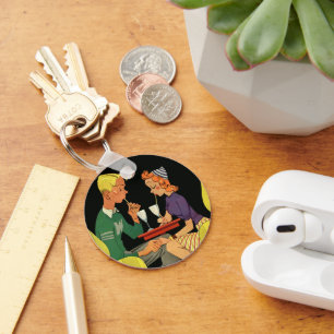 Vintage Love and Romance, Teens at the Soda Shop Keychain