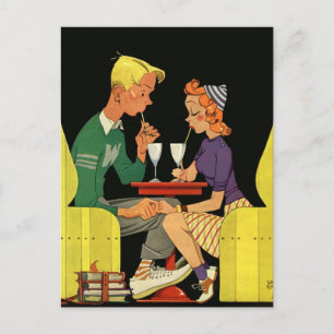 Vintage Love and Romance, Teens at the Soda Shop Postcard