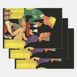 Vintage Love and Romance, Teens at the Soda Shop Wrapping Paper Sheet
