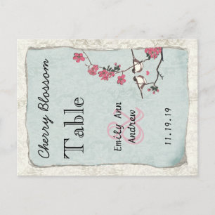 Vintage Love Bird Pink Cherry Blossom Table Number Postcard
