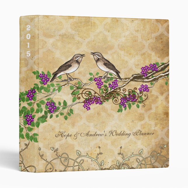 Vintage Love Bird Purple Cherry Blossom Binder (Front/Spine)